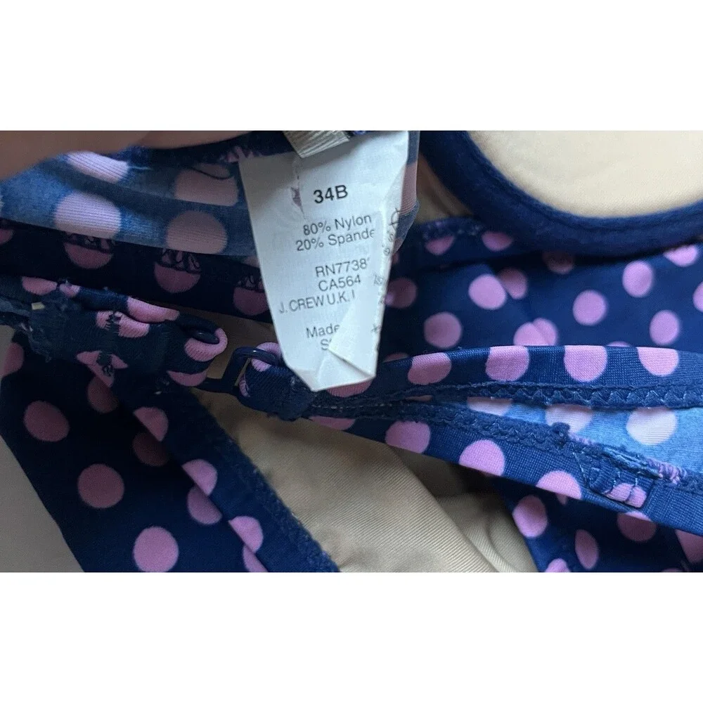J.Crew Bikini Set 34B Small Navy Pink Polka Dot Underwire Halter